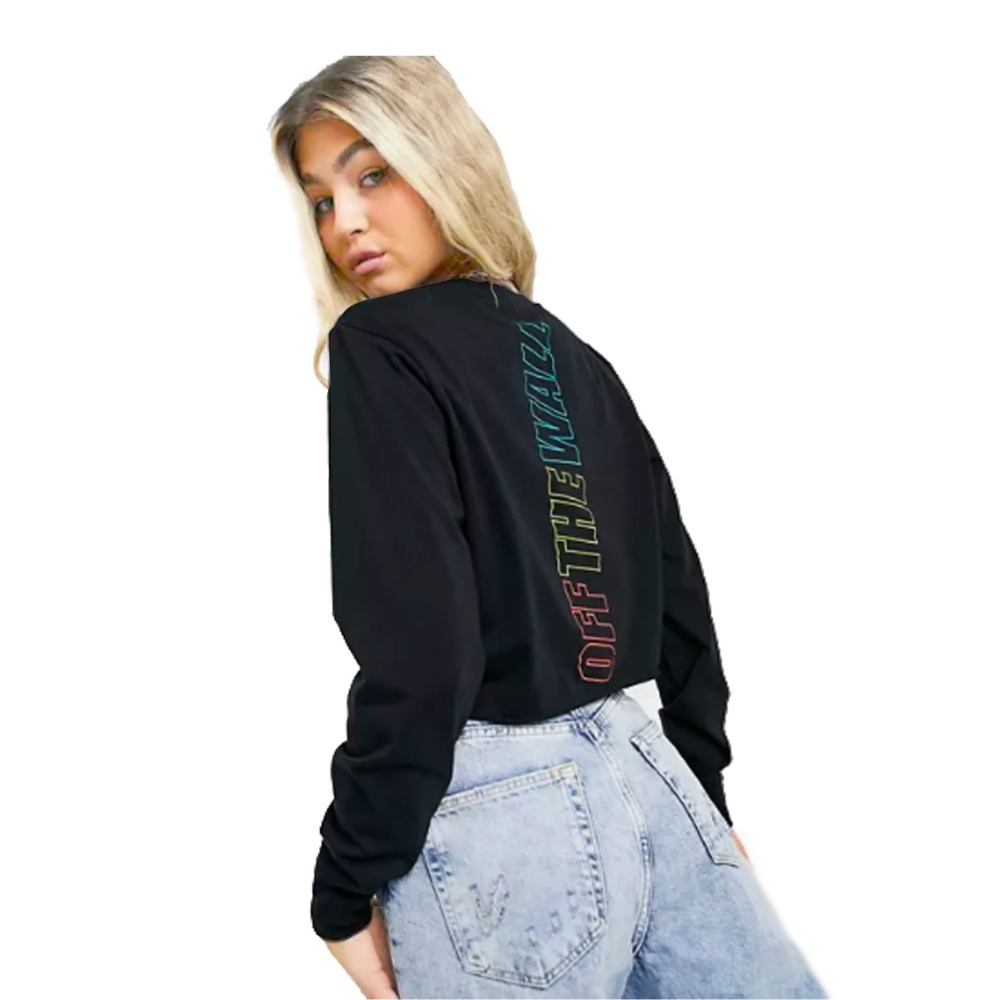 Vans Long Sleeve Boyfriend Crop Tee Black New With Tags